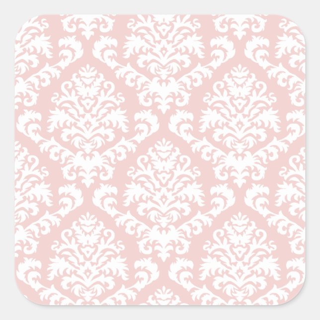 BILTMORDAMASK IN WEISS UND BLUSH PINK QUADRATISCHER AUFKLEBER (Vorderseite)