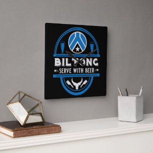 Biltong und Bier Quadratische Wanduhr