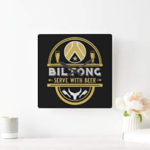 Biltong und Bier Quadratische Wanduhr