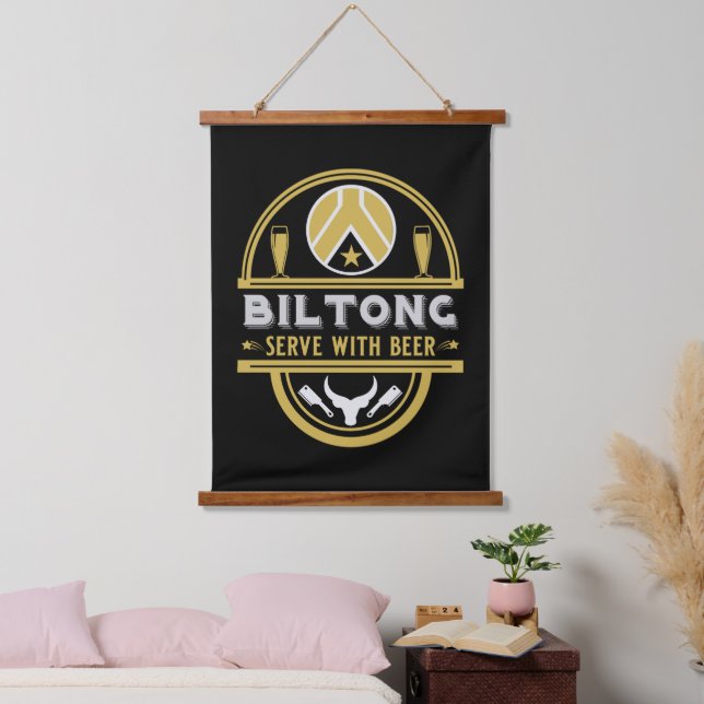 Biltong und Bier Wandteppich Mit Holzrahmen (Schlafzimmer)