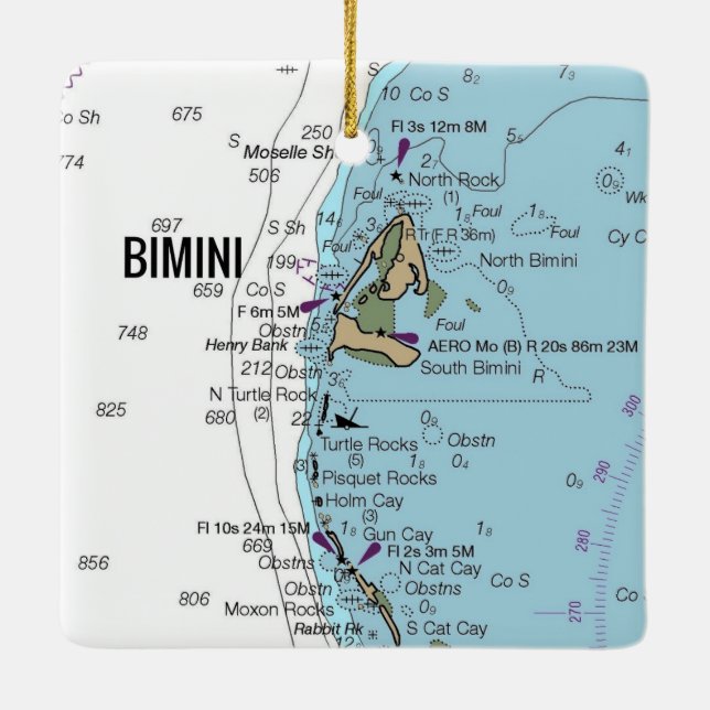Bimini Bahamas Chart Keramikornament (Rückseite)