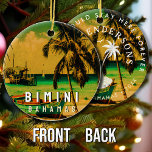 Bimini Bahamas Vintage Reise Souvenir Palme Trees Keramik Ornament<br><div class="desc">Bimini Bahamas Tropical Retro Sunset Design. Genießen Sie die Nostalgie von Bimini mit unserem Vintagen Souvenir, das speziell für Urlauber am Meer entworfen wurde. Dieses Design erinnert an eine vergangene Zeit und verkörpert die Ruhe und Schönheit der Bucht, die als eine wunderbare Erinnerung Ihres Strandurlaubs dient. Sie können diese Vorlage...</div>