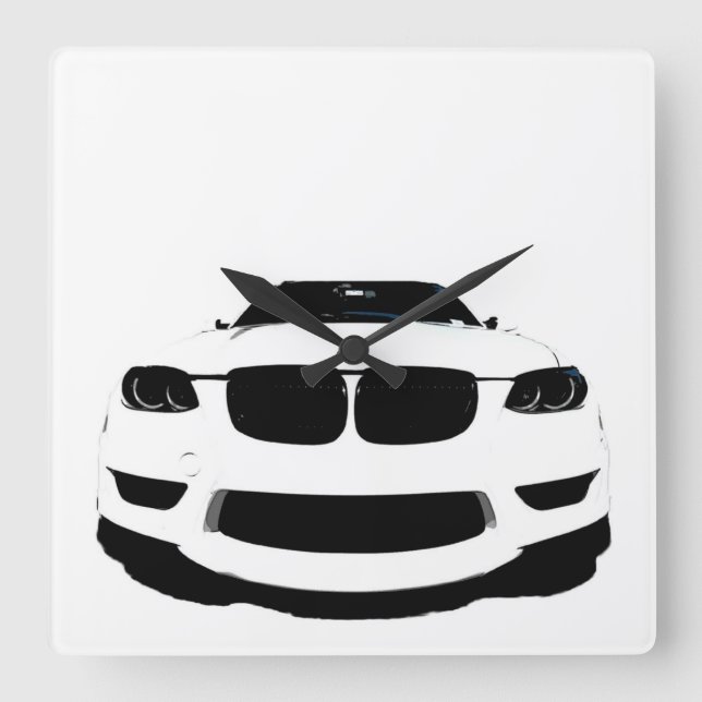 ~Bimmer~ WALL CLOCK, AUTO POP ART, KUNSTSTOFF! Quadratische Wanduhr (Vorderseite)