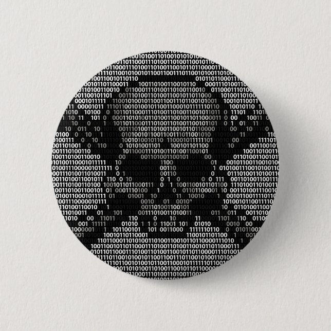 Binärer Code-Totenkopf mit gekreuzter Knochen Button (Vorderseite)
