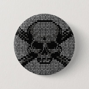 Binärer Code-Totenkopf mit gekreuzter Knochen Button
