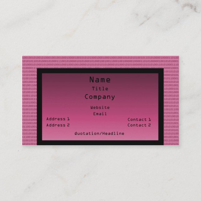Binary Code Business Card, Pink Visitenkarte (Vorderseite)