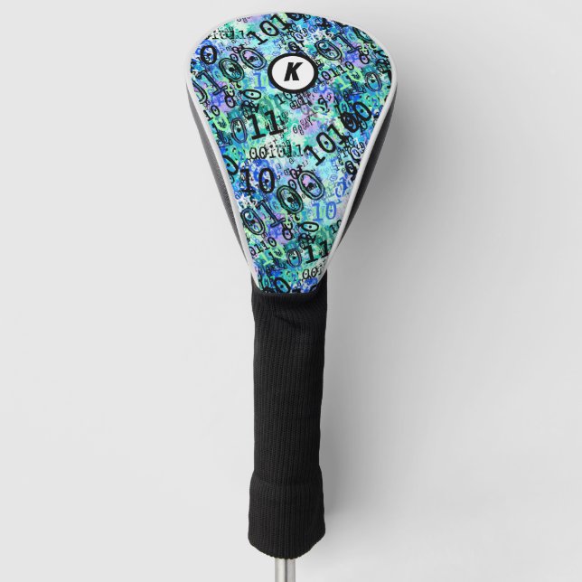 Binary Code Geek Initial Blue Golf Headcover (Vorderseite)