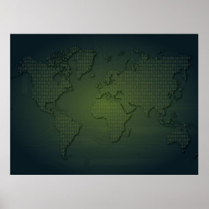 Binary World Map XLarge Poster