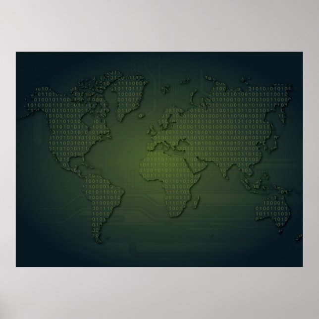 Binary World Map XLarge Poster (Vorne)