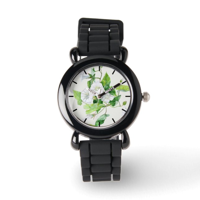 Bindete weiße Blume Armbanduhr (Vorderseite)