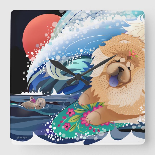BINDI CHOWABUNGA - Chow Wall Clock Quadratische Wanduhr (Vorderseite)