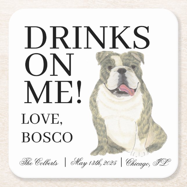 Bindle und White English Bulldog Hochzeit Rechteckiger Pappuntersetzer (Vorderseite)