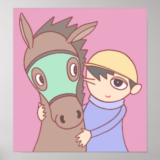 Bindung zwischen Pferd und Jockey. Poster
