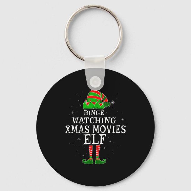 Binge Watching Xmas Movies Elf Matching Family Chr Schlüsselanhänger (Vorderseite)