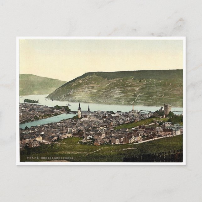 Bingen und die Brücke, der Rhein, Deutschland selt Postkarte (Vorderseite)