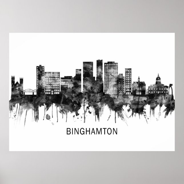Binghamton New York Skyline BW Poster (Vorne)