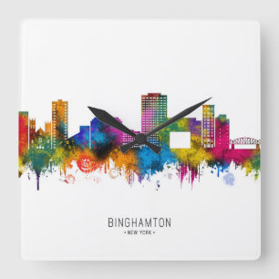 Binghamton New York Skyline Quadratische Wanduhr