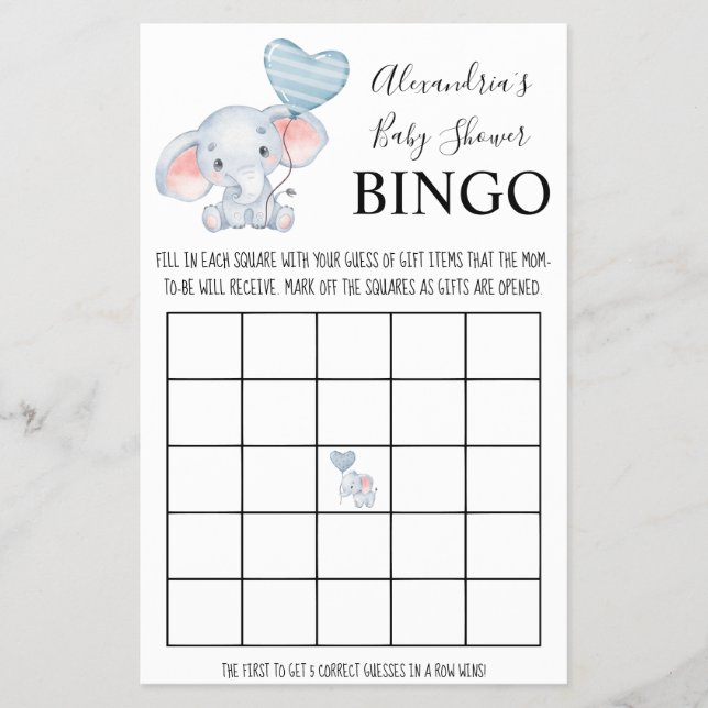 Bingo Baby Elephant Baby Duschkarte Flyer (Vorne)
