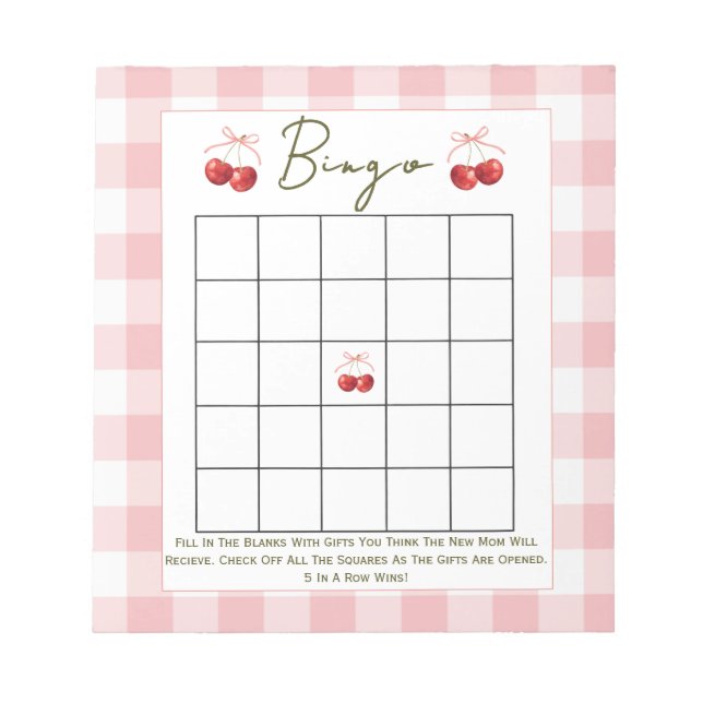 Bingo baby shower game Cherry Sweet  Notizblock (Vorderseite)