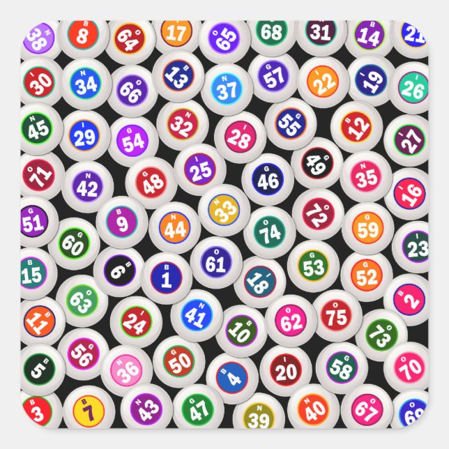 Bingo Balls Collage Quadratischer Aufkleber (Vorderseite)