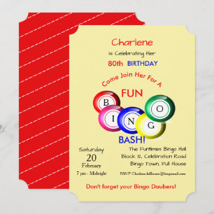 Bingo Bash Theme Spaß Farbiges Party Einladung
