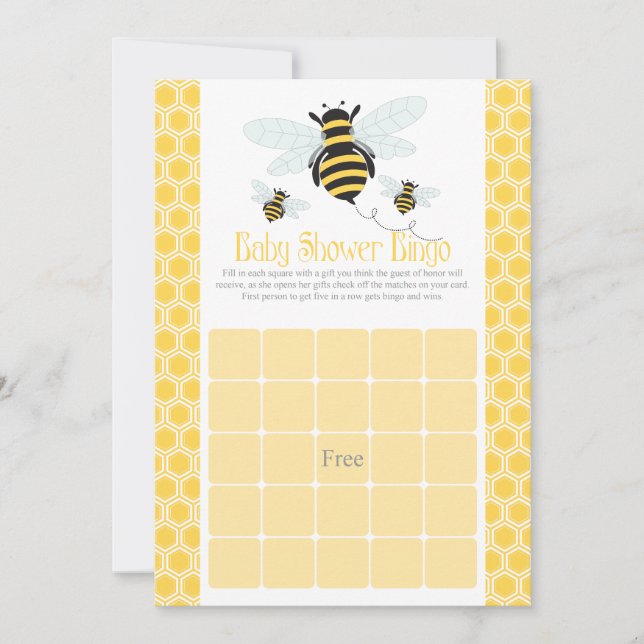 Bingo Bingo-Karten für Hummel Bee Baby Dusche Einladung (Vorderseite)