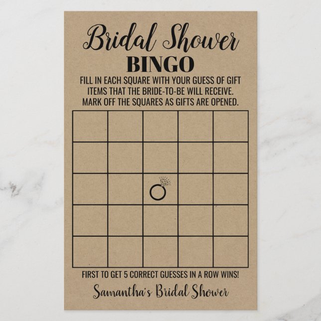 Bingo Brautparty Rustic Wedding Game Card Flyer (Vorne)