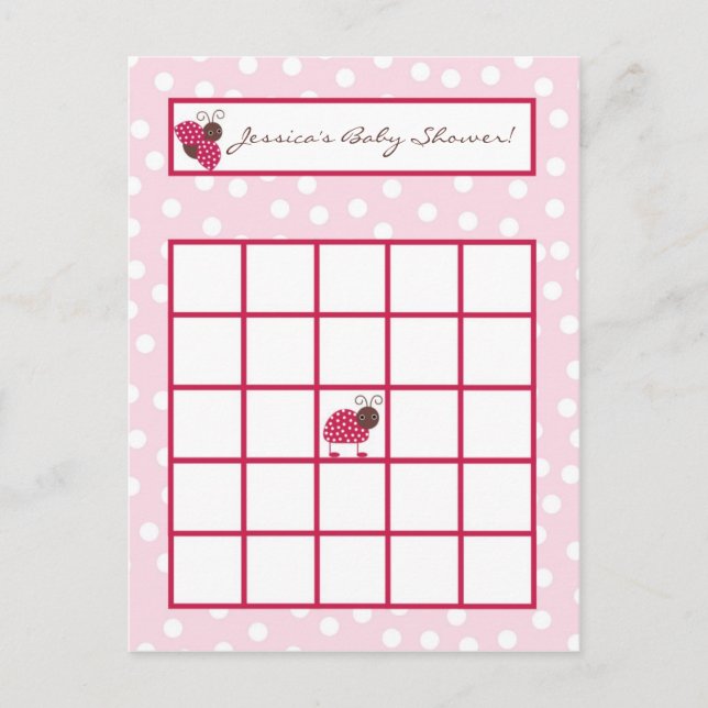 Bingo Card Berry Garden Pink Lady Bug Einladungspostkarte (Vorderseite)