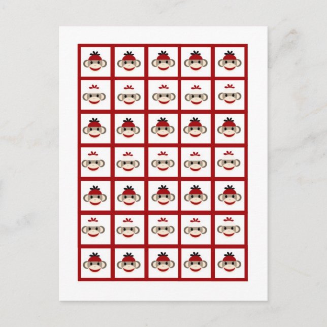 Bingo Card Marker Red Sock Monkey Postkarte (Vorderseite)