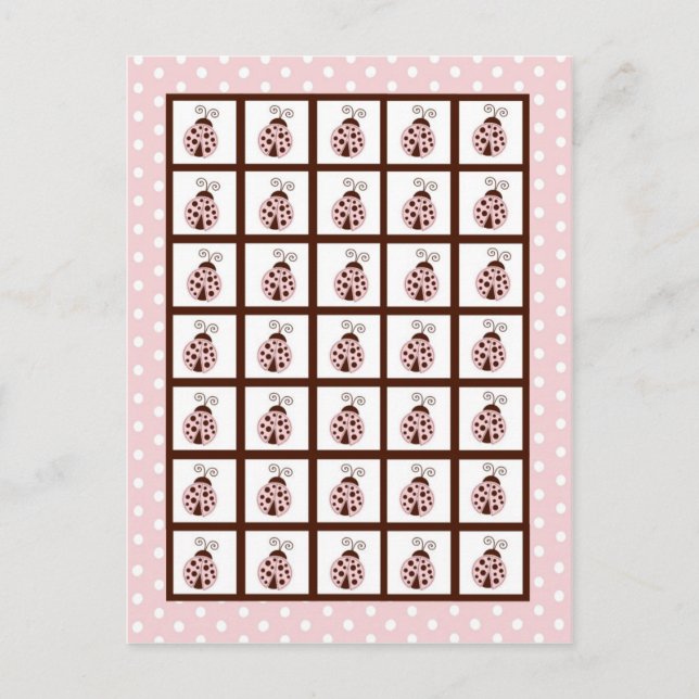 Bingo Card Markierungen Pink Ladybug Postkarte (Vorderseite)