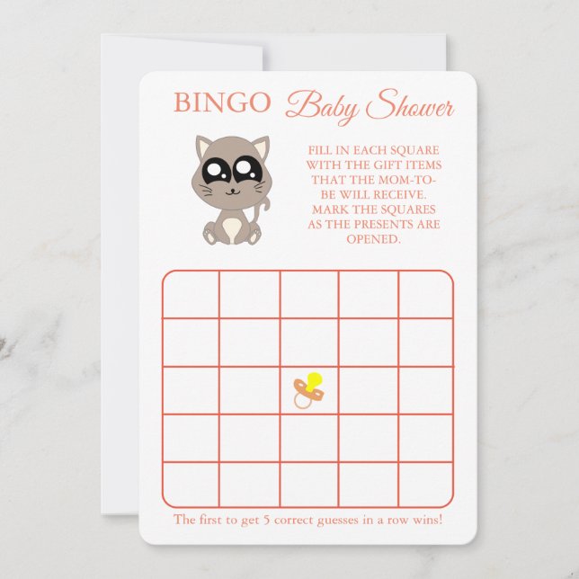 Bingo, Flyer de carte de jeu Baby shower, Chat (Devant)