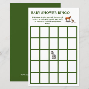 Bingo für Babyparty mit verschiedenen Tieren