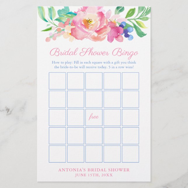 Bingo Game Card Bingo Summer Floral Brautparty Flyer (Vorne)