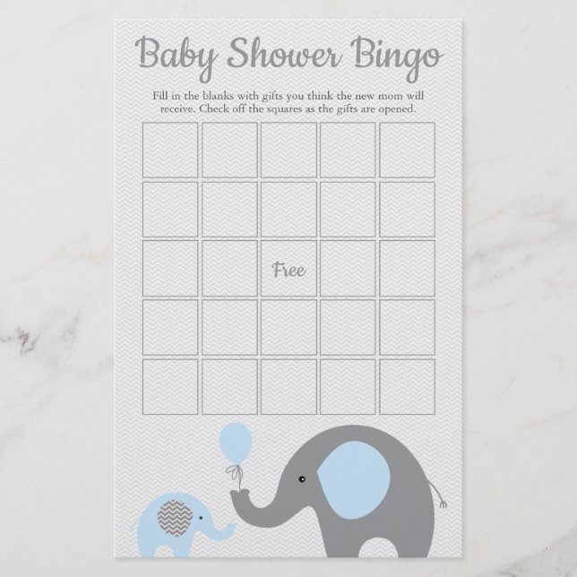 Bingo Game Card Blauer und Grau Elephant Baby Show Flyer (Vorne)