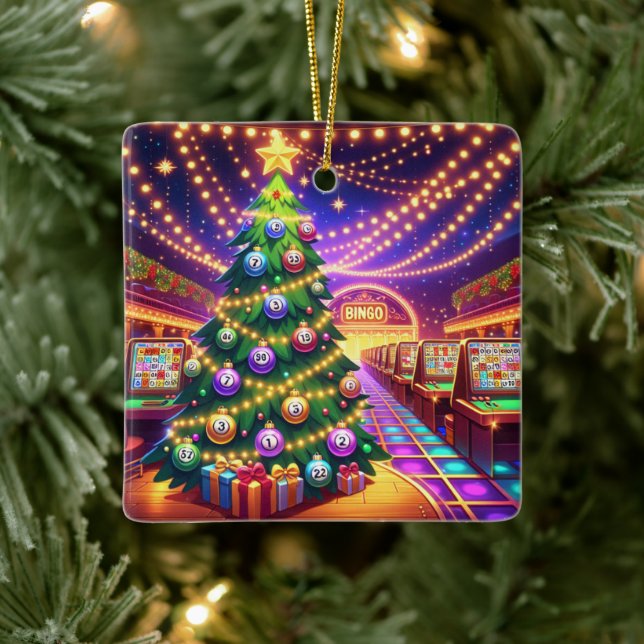 Bingo Hall Weihnachtsbaum mit Bingo Balls Keramikornament (Baum)