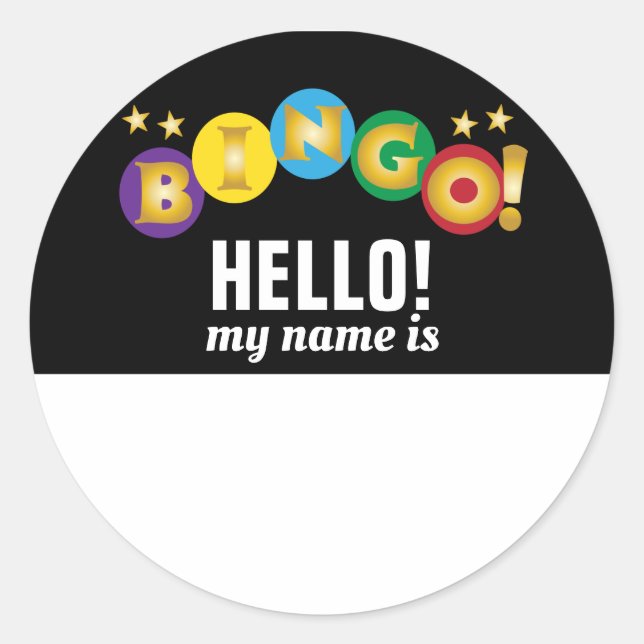 Bingo Hallo Namensschild Runder Aufkleber (Vorderseite)