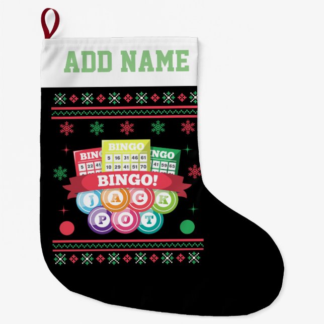 Bingo Jackpot Ugly Christmas Sweater Großer Weihnachtsstrumpf (Vorderseite)