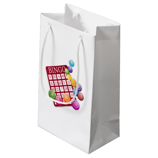 BINGO-Karte mit BINGO-Balls Kleine Geschenktüte (Rückseite Schrägansicht)