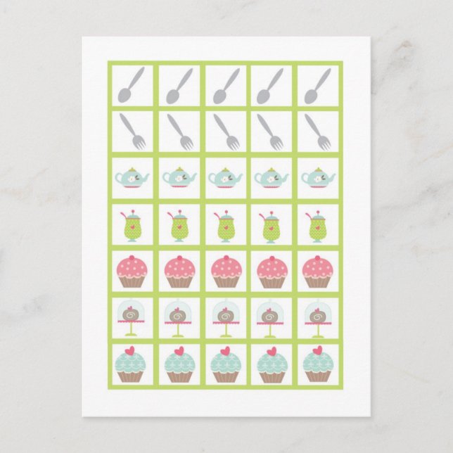 Bingo-Kartenmarkierungen Tee-Party Rosa Pastellfar Postkarte (Vorderseite)