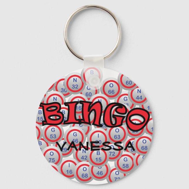Bingo "Name" über Bingo Balls Schlüsselanhänger (Vorderseite)