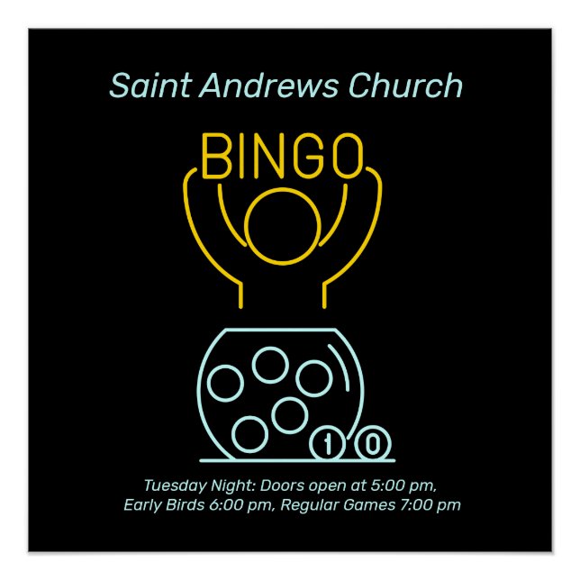 Bingo Night Neon Line Art individuell anpassbar Poster (Vorderseite)