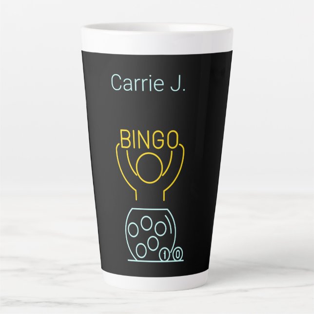 Bingo Night Neon Line Art Personalisiert Milchtasse (Vorderseite)