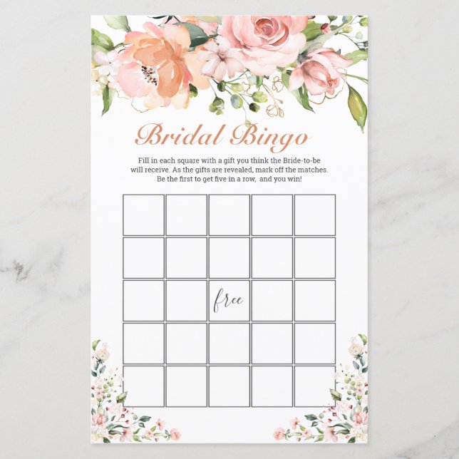 Bingo nuptiale Jeu floral feuille de papier vert (Devant)