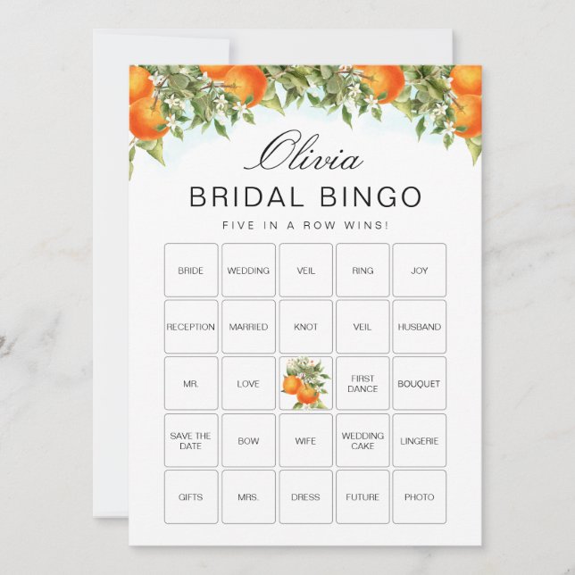 Bingo Orange Citrus Fête des mariées Carte de jeu (Devant)
