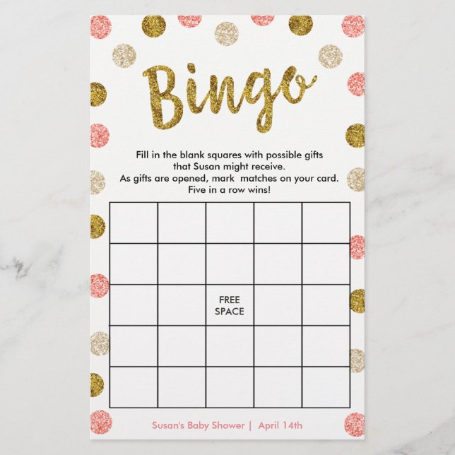 Bingo-Purse-Spiel, 2-seitige Gold & Pink-Karte (Vorderseite)