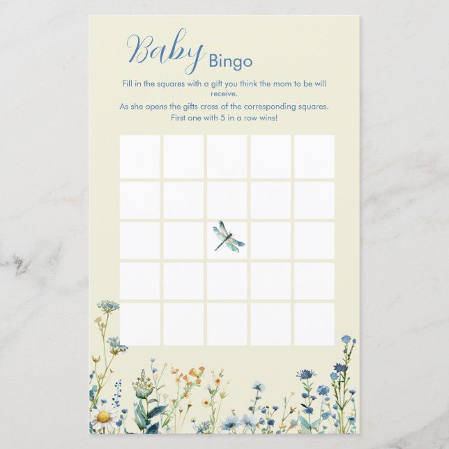 Bingo-Spiel mit blauer und grüner Wildblume (Vorderseite)