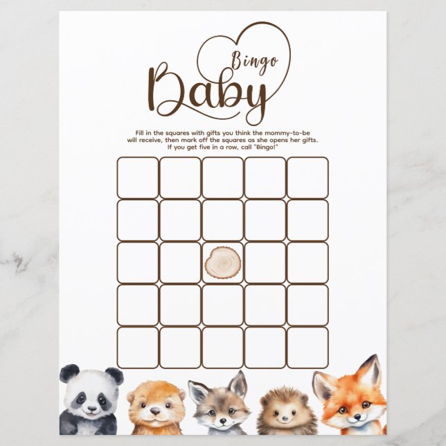 Bingo Woodland Animals Baby Showspiel (Vorderseite)