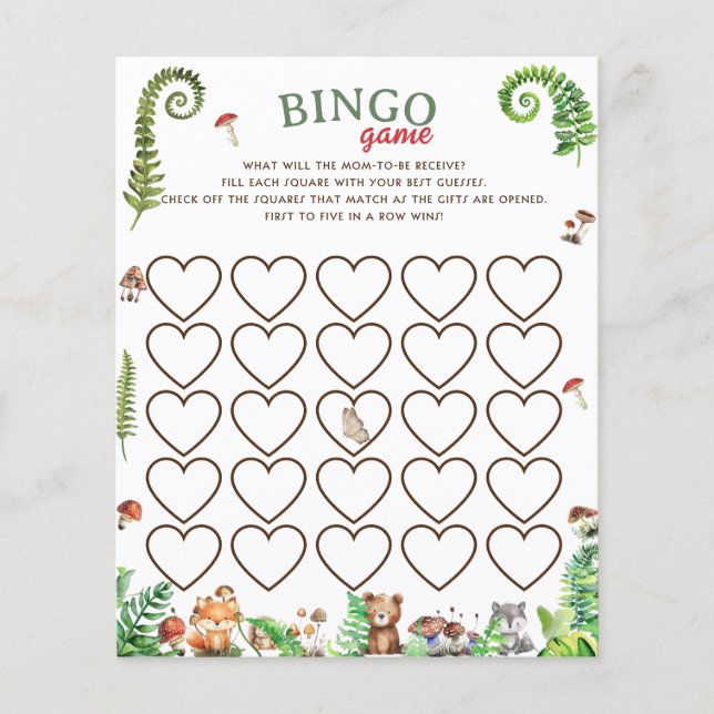 Bingo Woodland Tier Baby Dusche Spiel (Vorderseite)