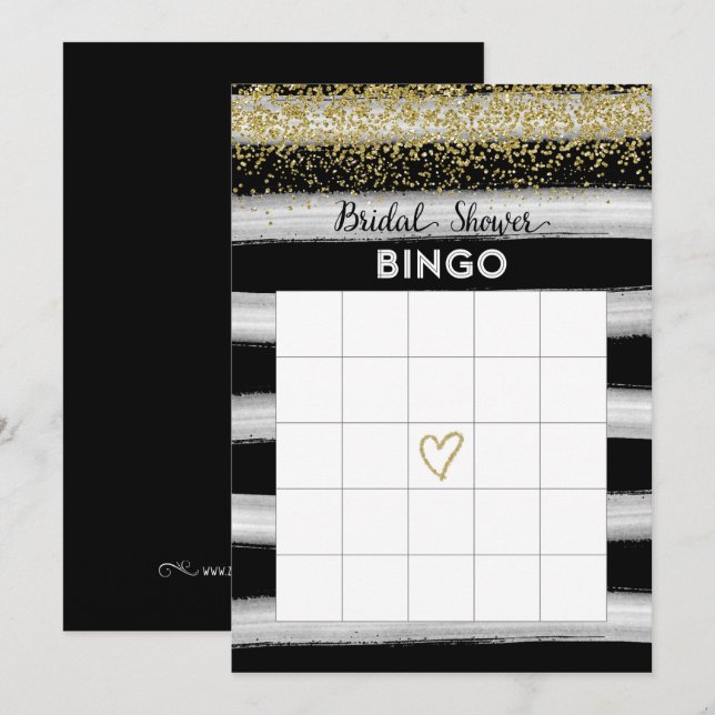 Bingokarte für Gold und Schwarzes Brautparty Einladung (Vorne/Hinten)