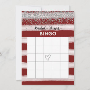 Bingokarte für Rot und Silber-Glitzer-Brautparty